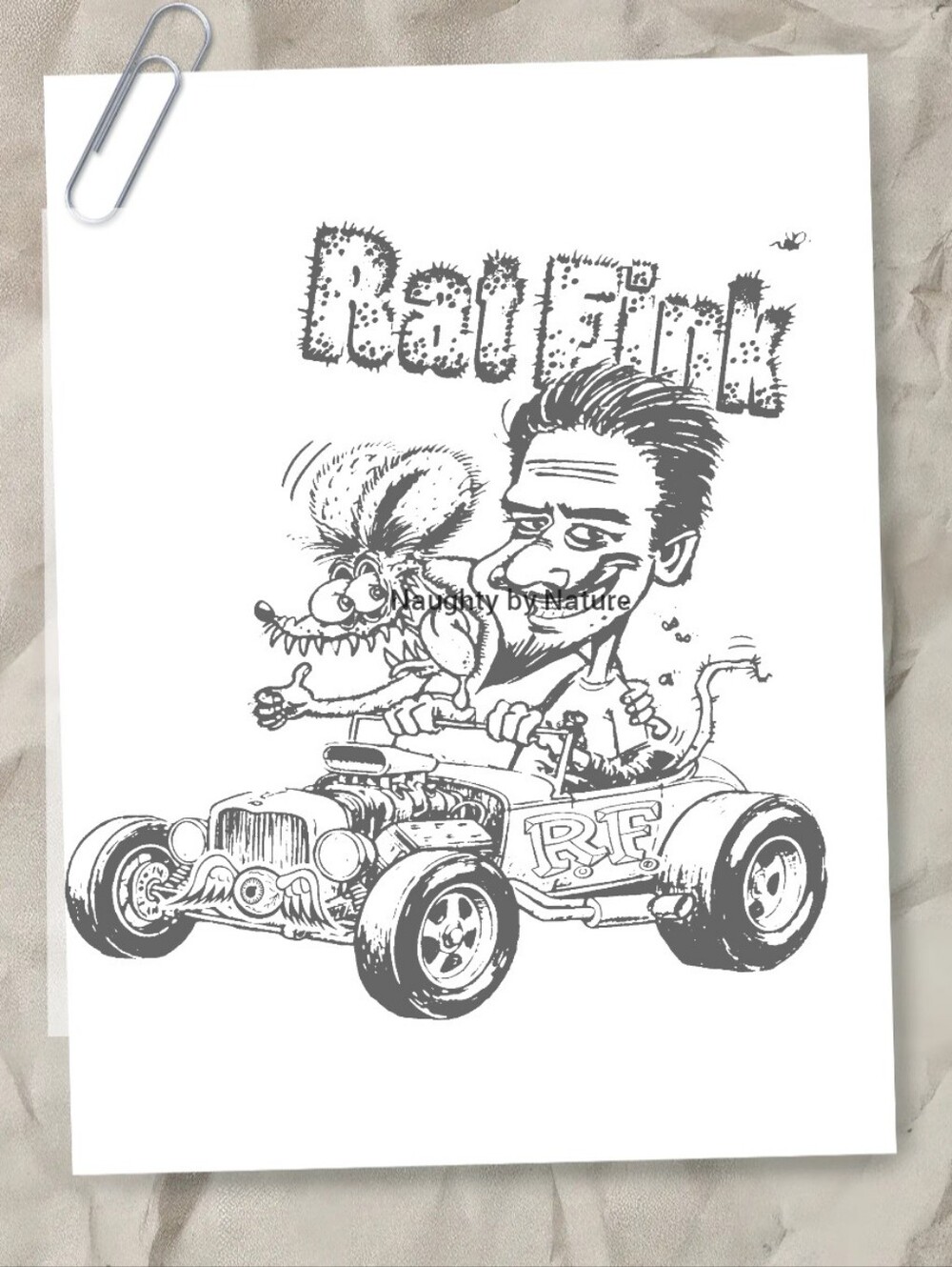 Rat Fink Black & White Graphic Art Print Ready To Paint